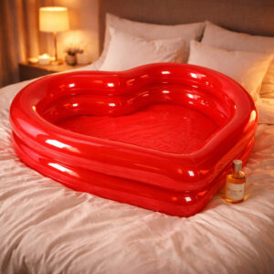 Inflatable heart-shaped couples lounge with waterproof surface for relaxation and massage